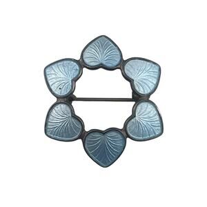 Vintage Denmark Guilloche Enamel Volmer Bahner Sweetheart Sterling Silver Brooch